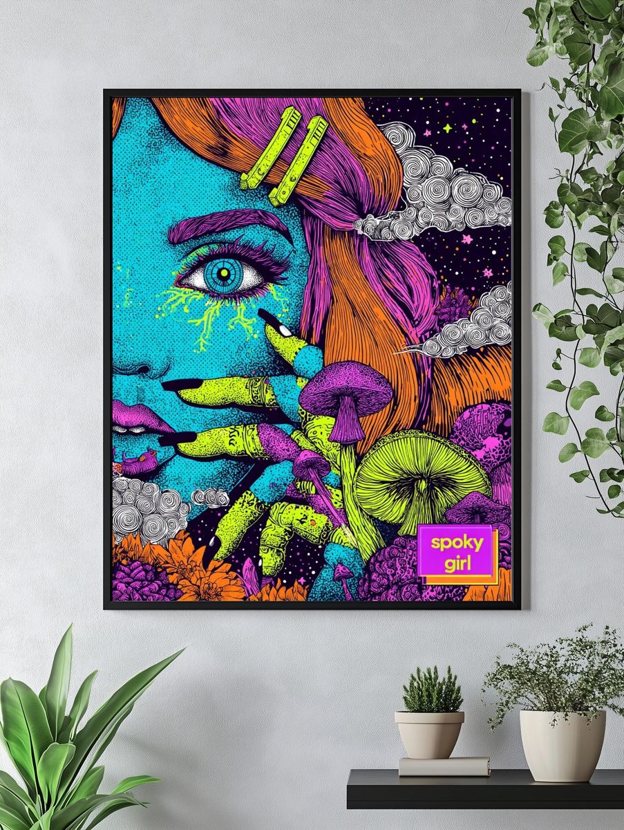 Spooky Girl Psychedelic Illustration Poster. — room view 4
