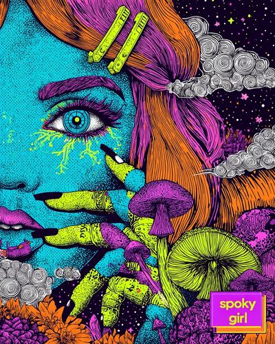 Spooky Girl Psychedelic Illustration Poster. poster