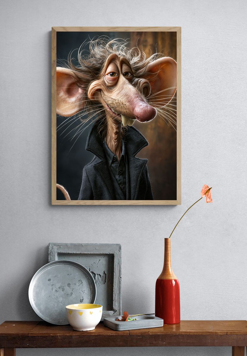 Whimsical Rat Portrait Poster. — room view 3