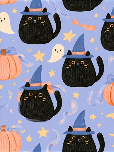 Halloween Cats and Pumpkins Illustration Poster. poster
