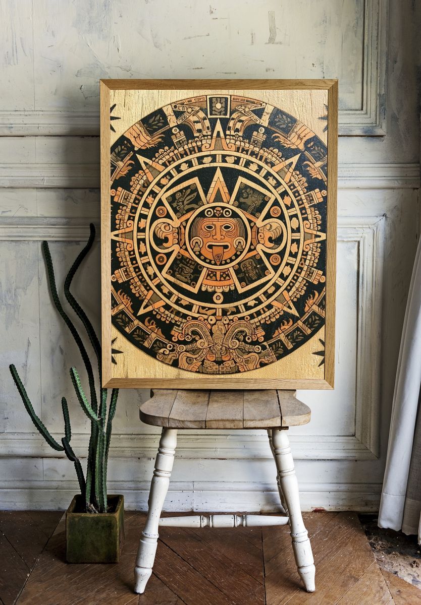 Mayan Sun Calendar Illustration Poster. room preview