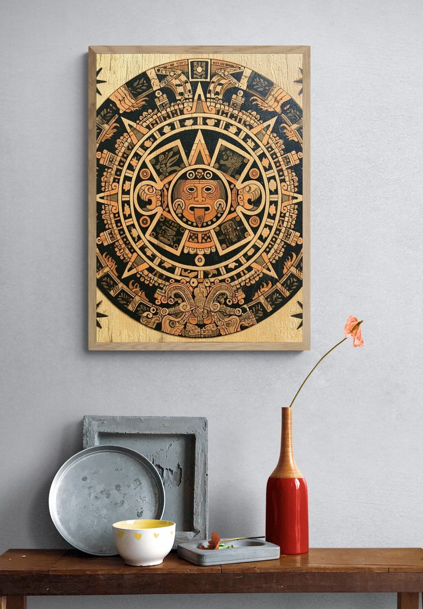 Mayan Sun Calendar Illustration Poster. — room view 3
