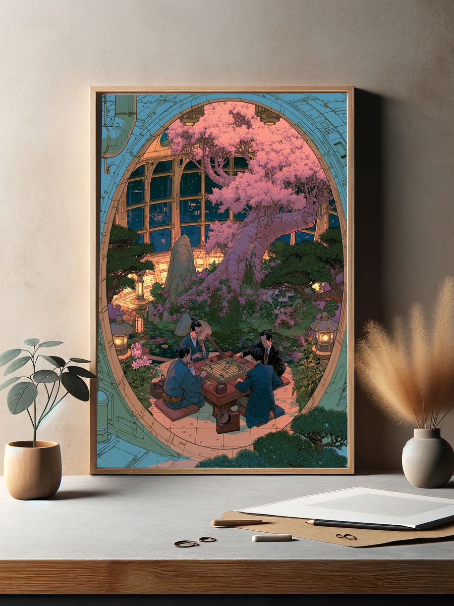 Zen Garden Go Game Illustration Poster. — room view 2