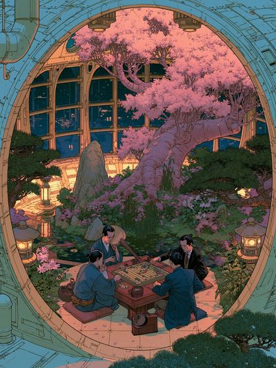Zen Garden Go Game Illustration Poster.