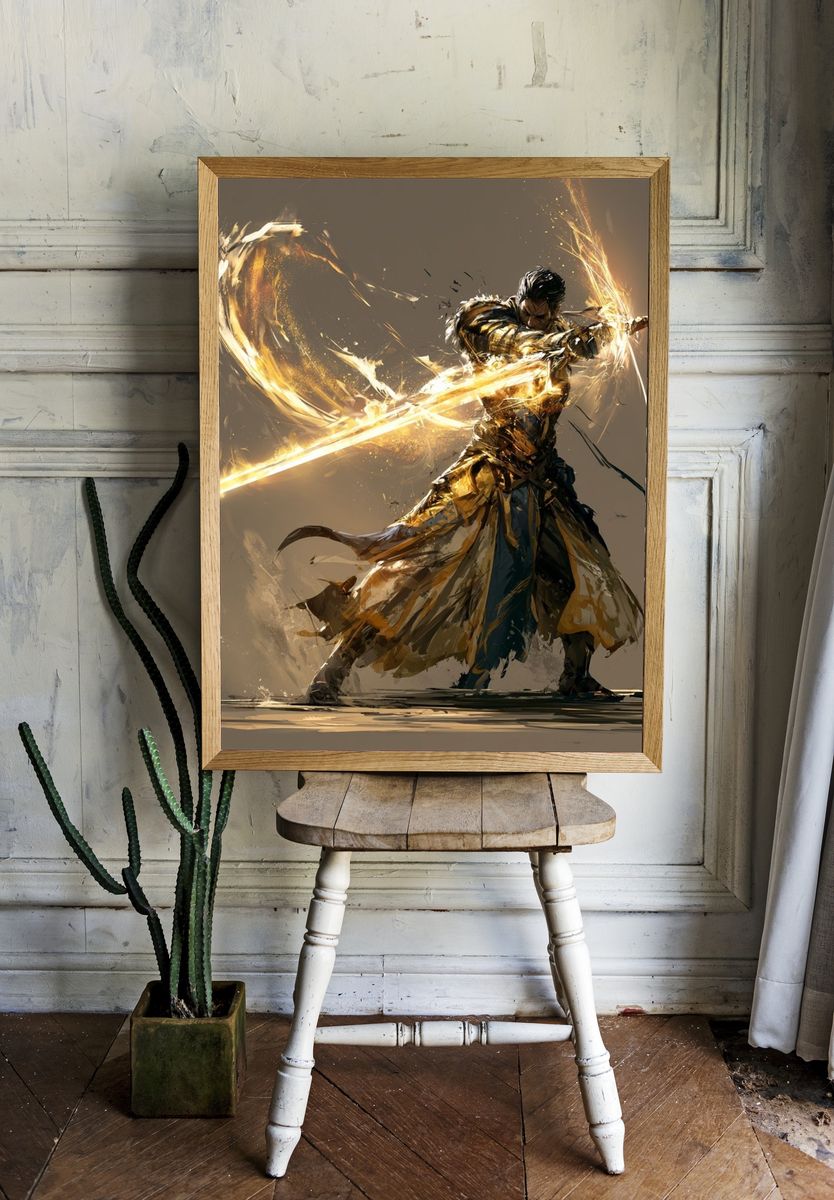 Golden Warrior Digital Art Poster. room preview