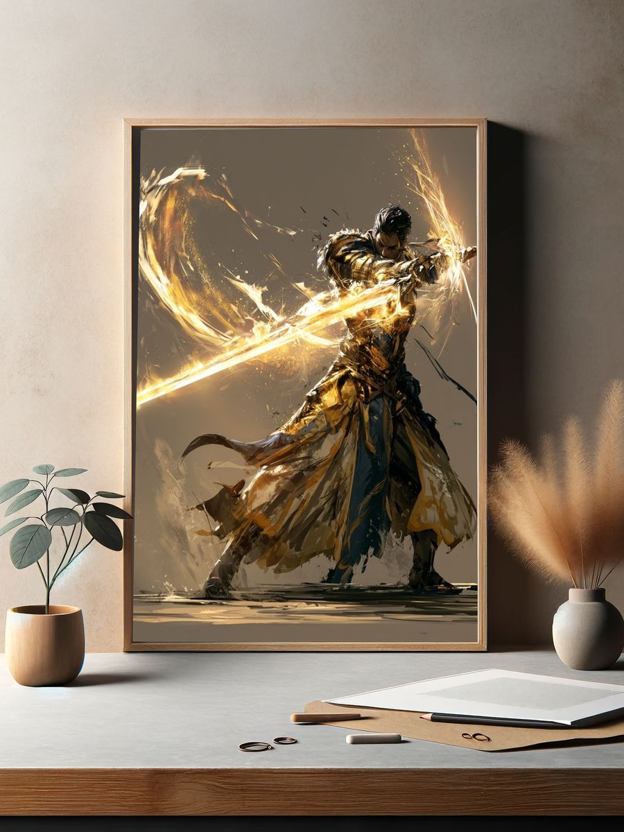 Golden Warrior Digital Art Poster. — room view 2