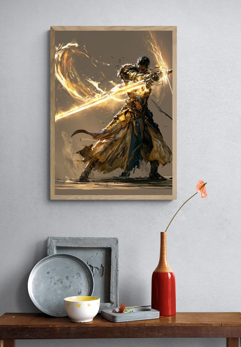 Golden Warrior Digital Art Poster. — room view 3
