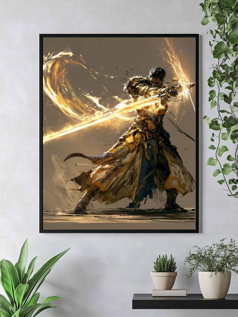 Golden Warrior Digital Art Poster. — room view 4