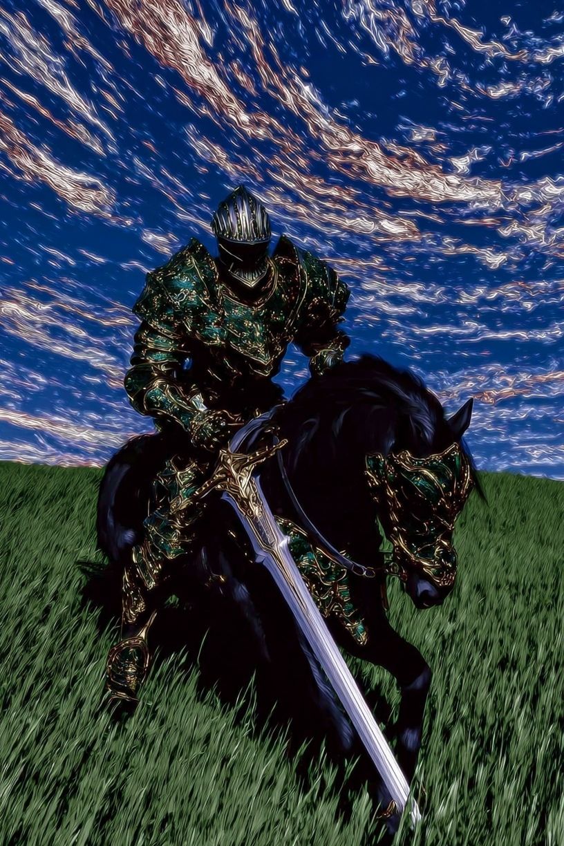 Armored Knight on Horse Fantasy Print. poster detail