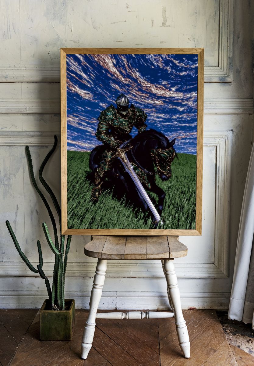 Armored Knight on Horse Fantasy Print. room preview