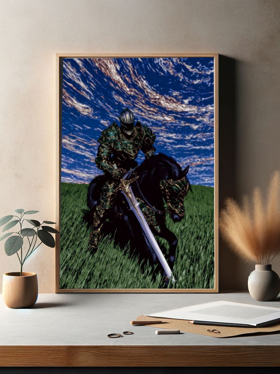 Armored Knight on Horse Fantasy Print. — room view 2