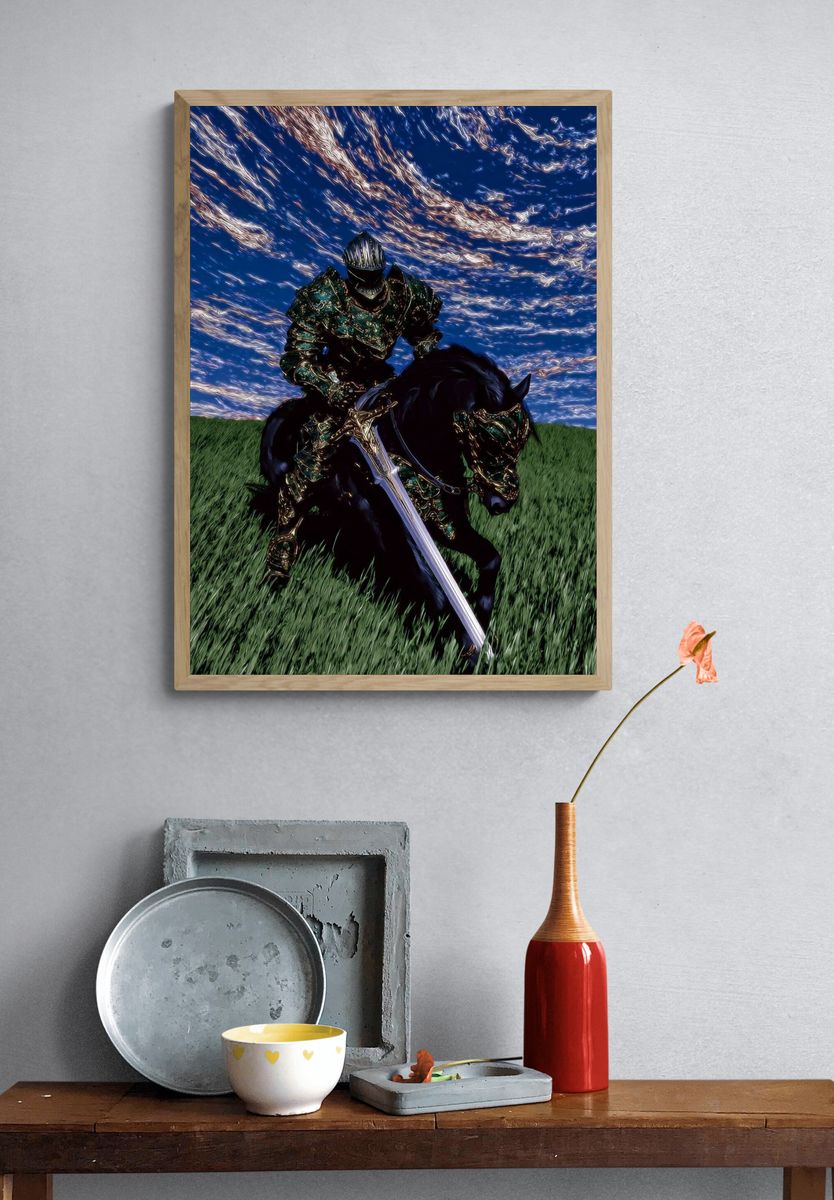 Armored Knight on Horse Fantasy Print. — room view 3