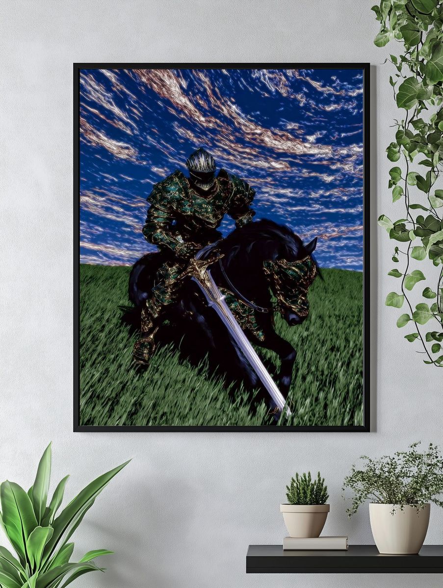 Armored Knight on Horse Fantasy Print. — room view 4