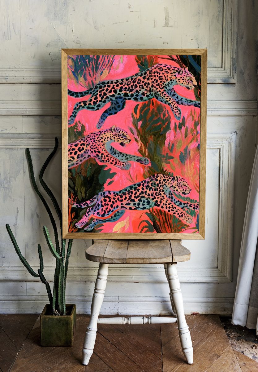 Leaping Leopards Illustration Poster. room preview
