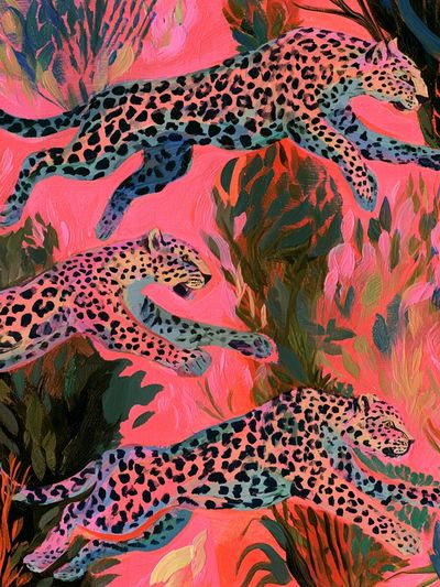 Leaping Leopards Illustration Poster.