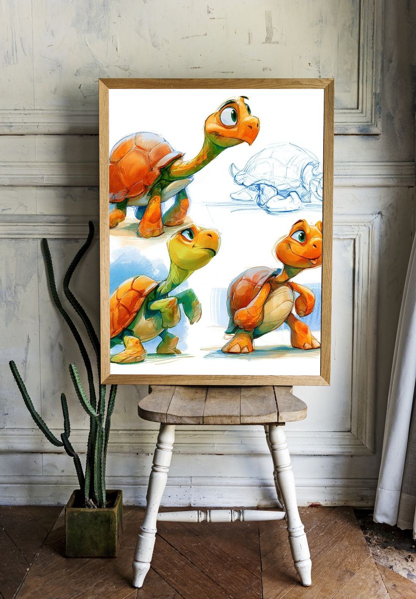 Cute Turtle Character Illustration Poster. — room view 1