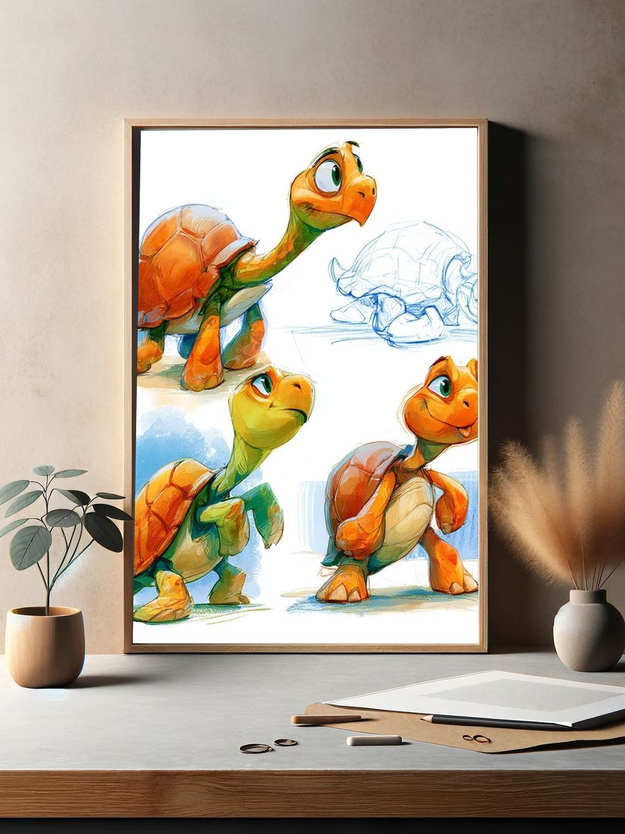 Cute Turtle Character Illustration Poster. — room view 2