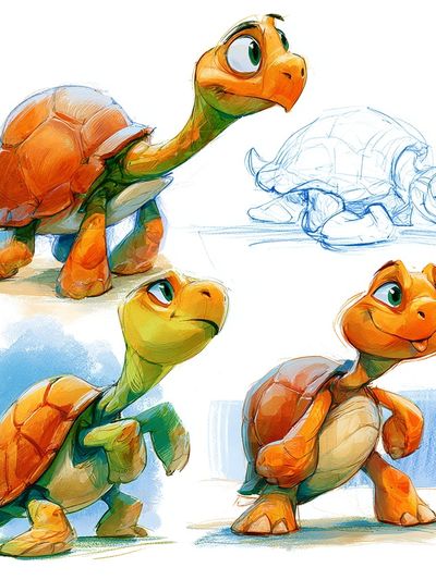 Cute Turtle Character Illustration Poster.