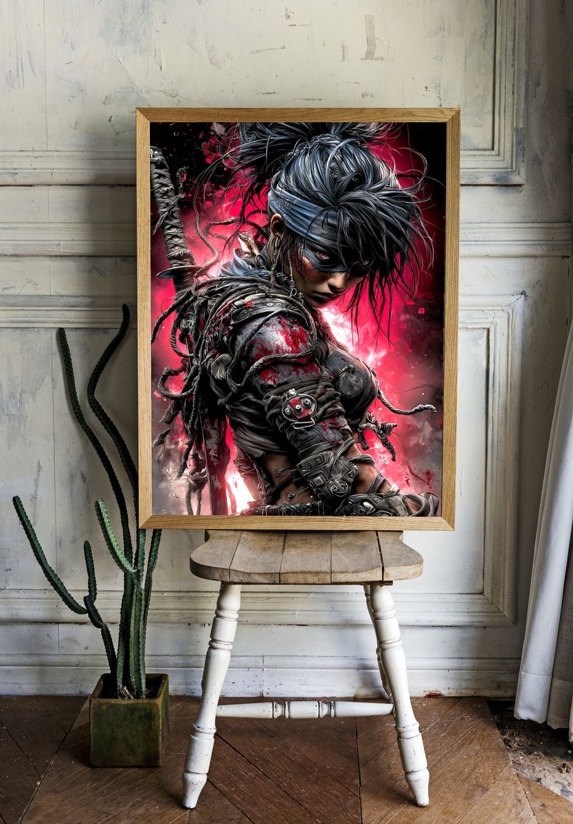 Cyberpunk Warrior Portrait Print. room preview