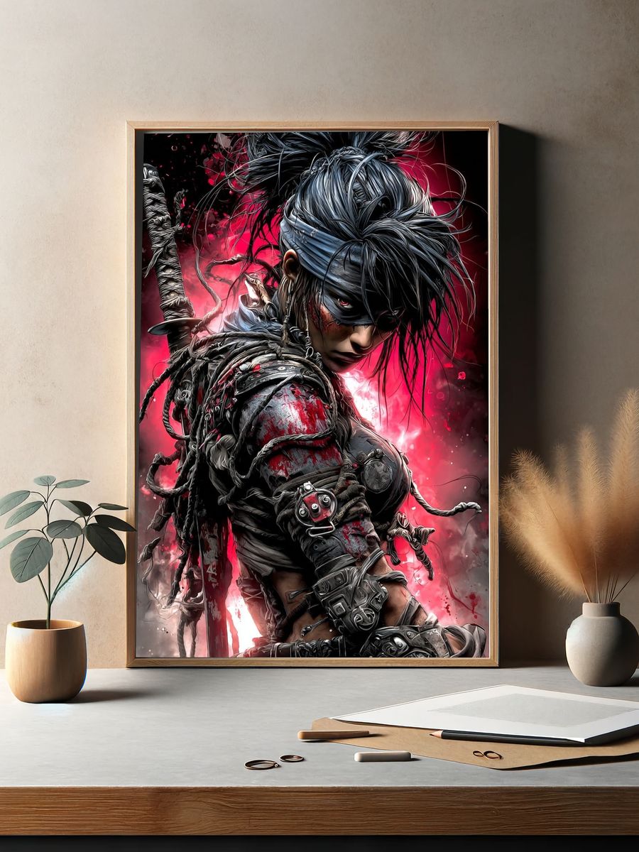 Cyberpunk Warrior Portrait Print. — room view 2