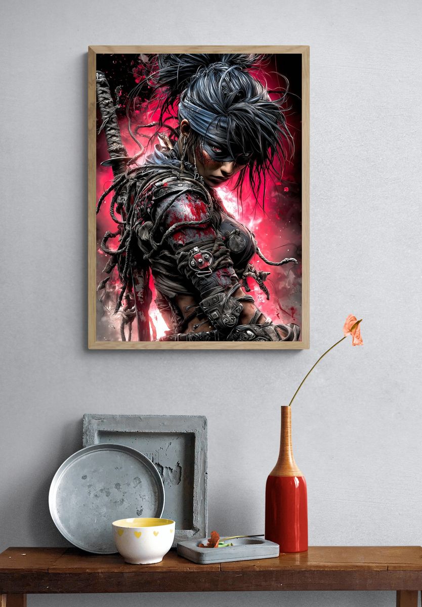 Cyberpunk Warrior Portrait Print. — room view 3