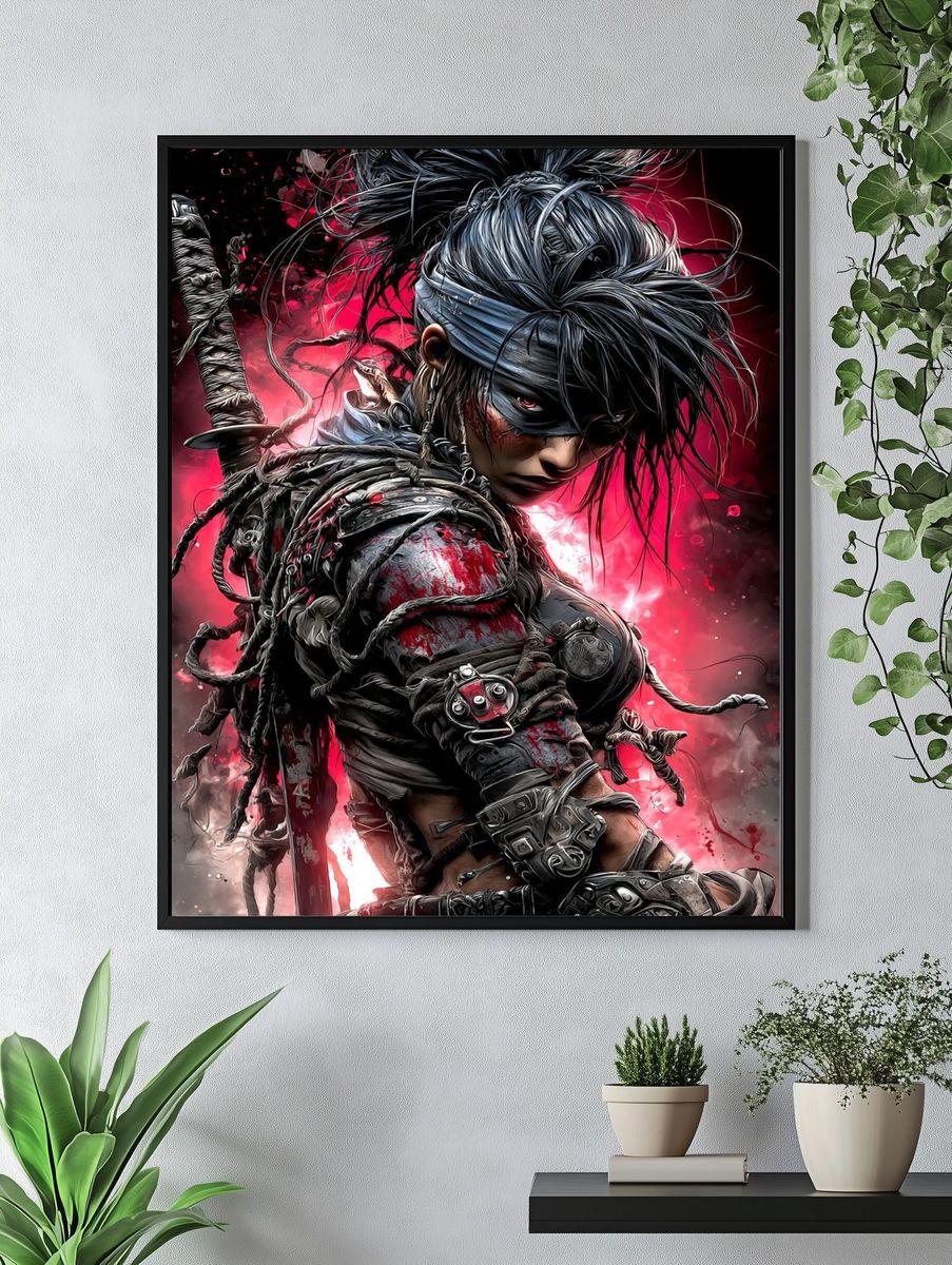 Cyberpunk Warrior Portrait Print. — room view 4