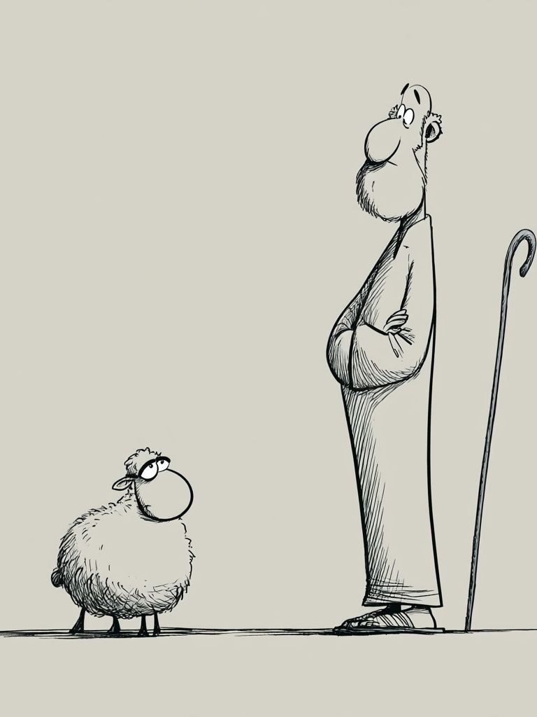 Shepherd and Sheep Ink Print. poster detail