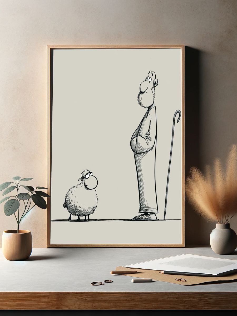 Shepherd and Sheep Ink Print. — room view 2