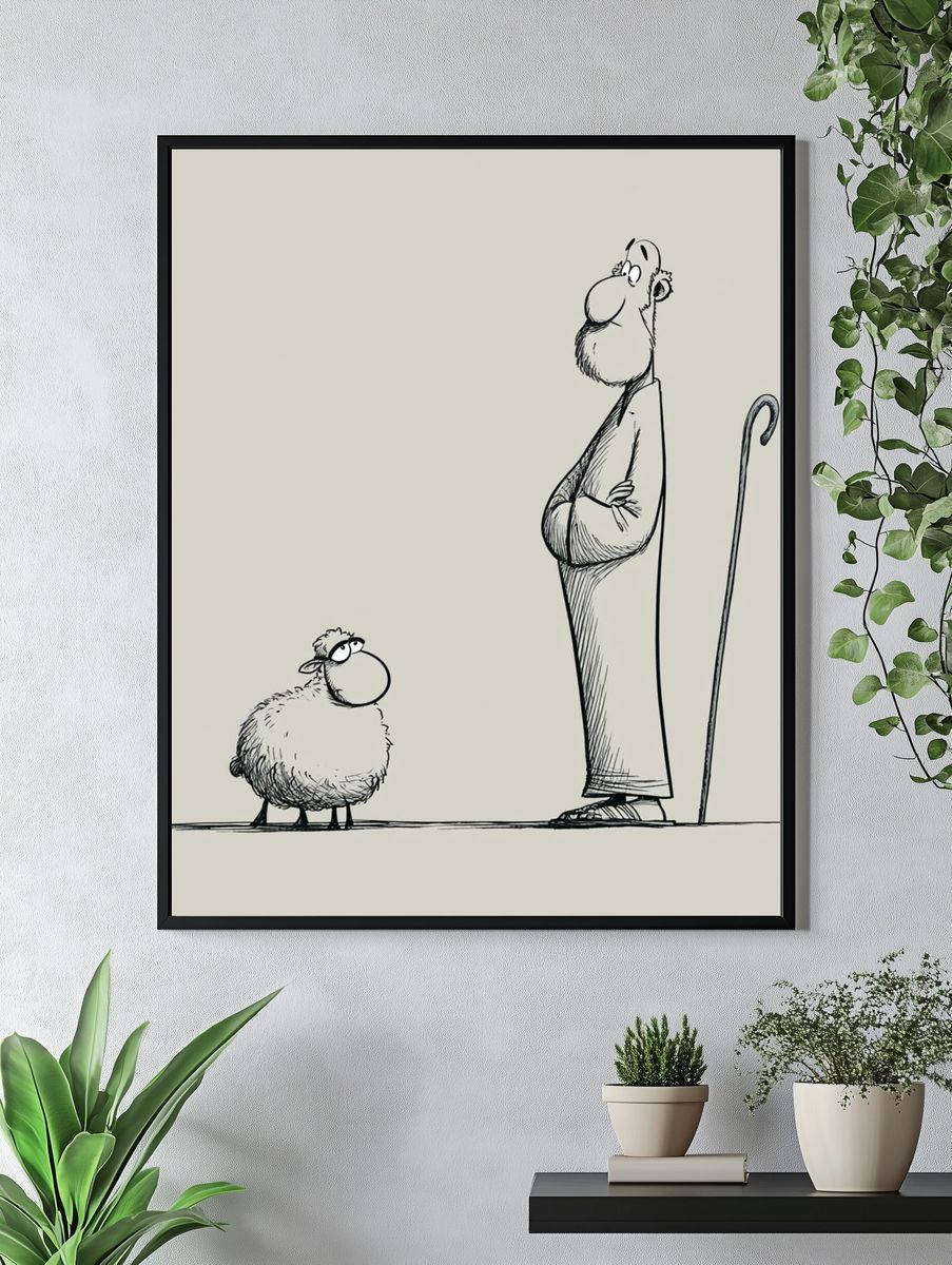 Shepherd and Sheep Ink Print. — room view 4