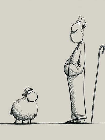 Shepherd and Sheep Ink Print. poster print