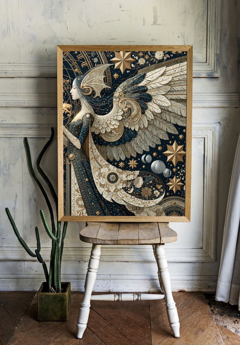 Celestial Winged Woman Illustration Poster. — room view 1