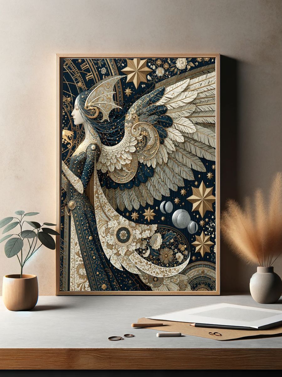 Celestial Winged Woman Illustration Poster. — room view 2
