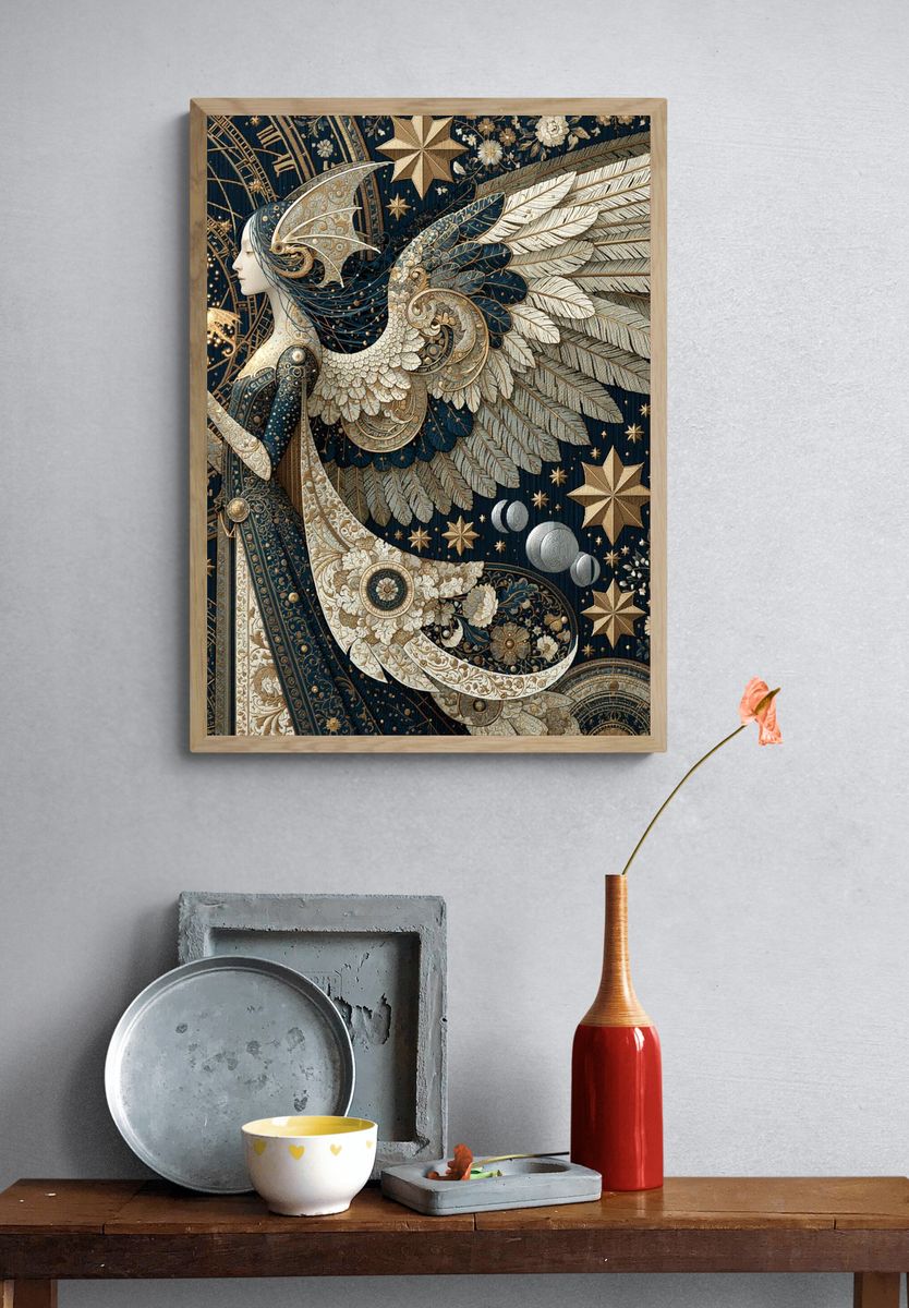 Celestial Winged Woman Illustration Poster. — room view 3