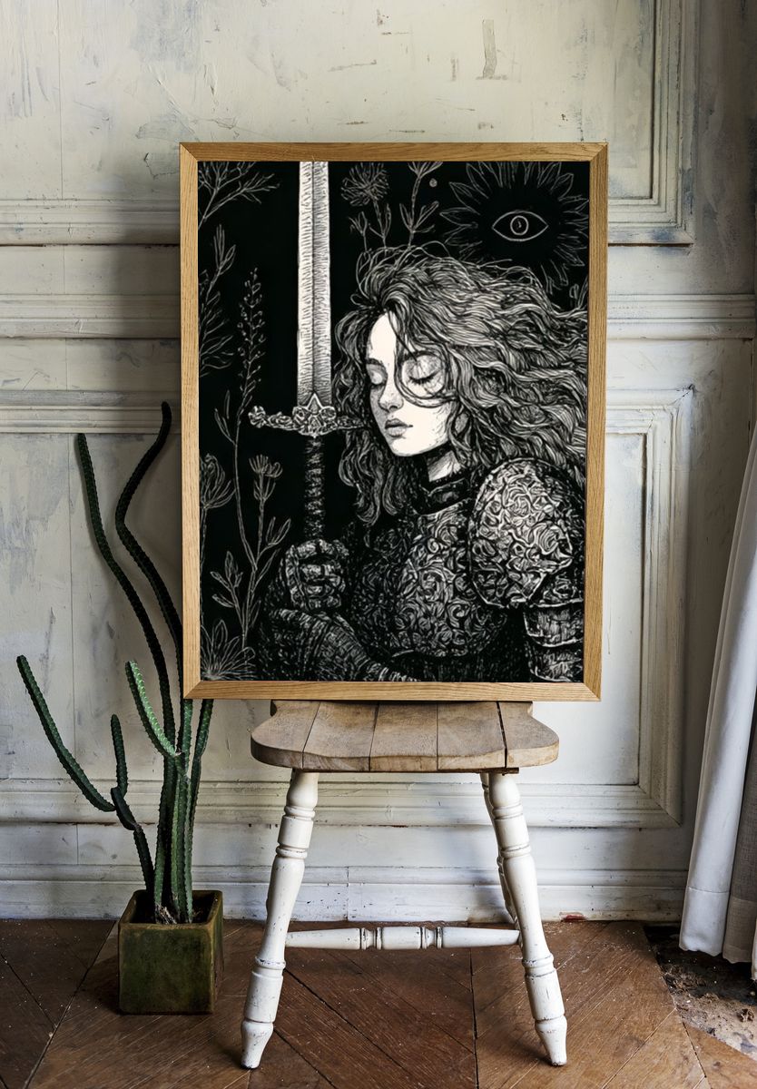 Gothic Sword Maiden Illustration Poster. room preview