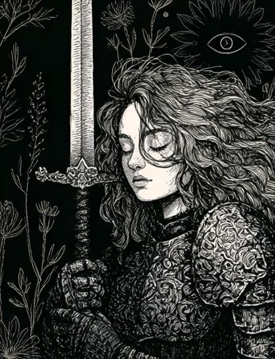 Gothic Sword Maiden Illustration Poster.