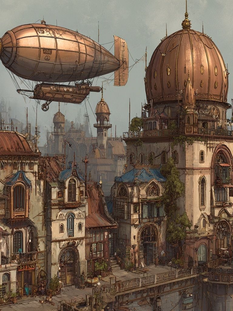 Steampunk Cityscape Illustration Poster. poster — illustration art
