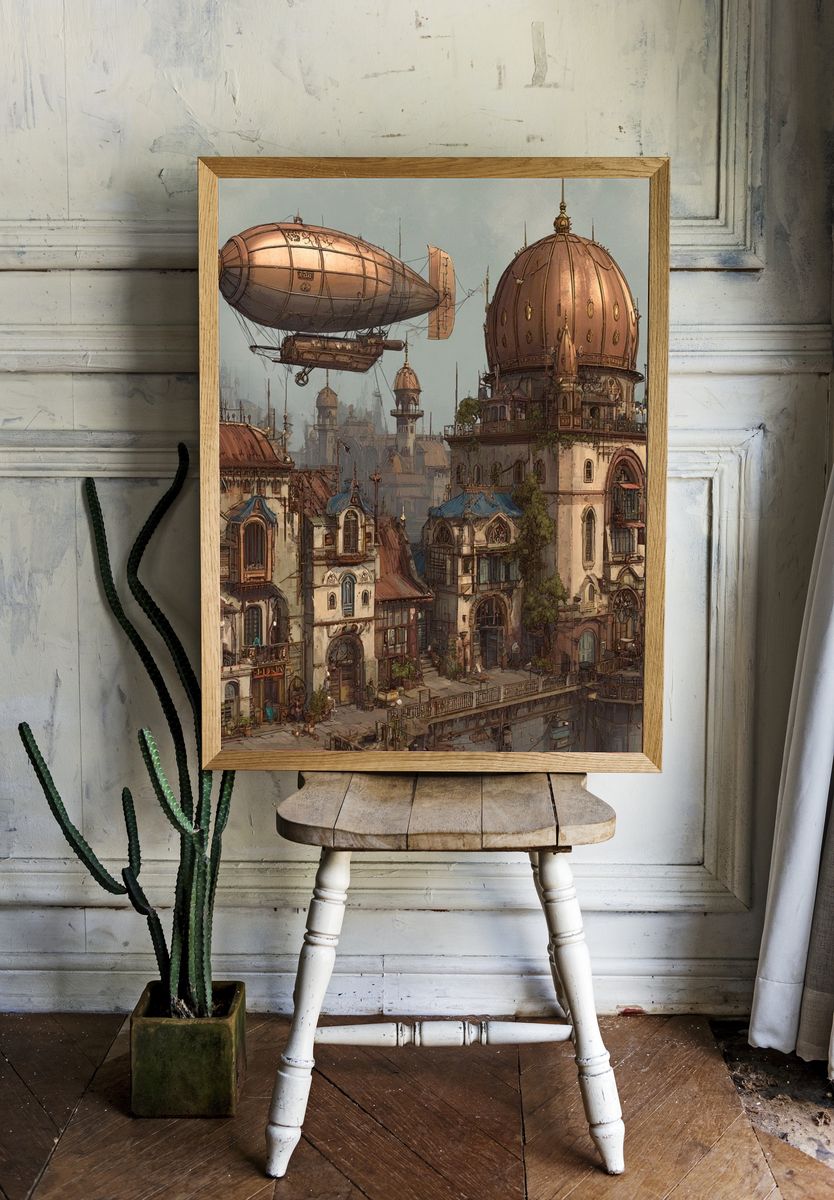 Steampunk Cityscape Illustration Poster. room preview