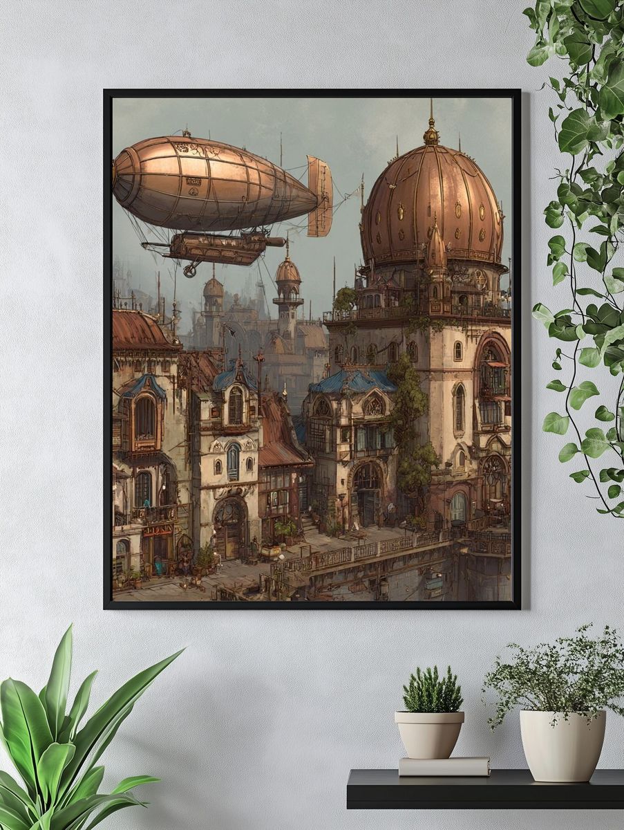 Steampunk Cityscape Illustration Poster. — room view 4