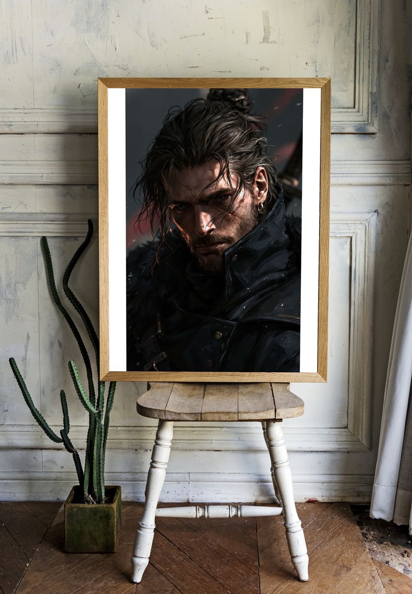 Brooding Warrior Portrait Print. room preview
