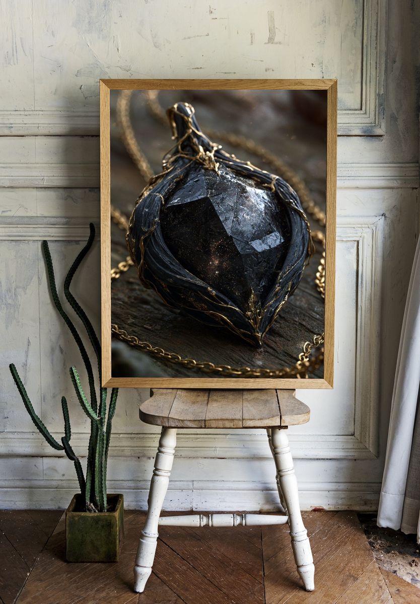 Celestial Black Gem Illustration Poster. — room view 1