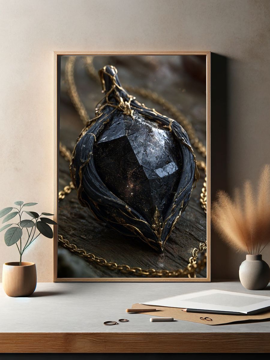 Celestial Black Gem Illustration Poster. — room view 2