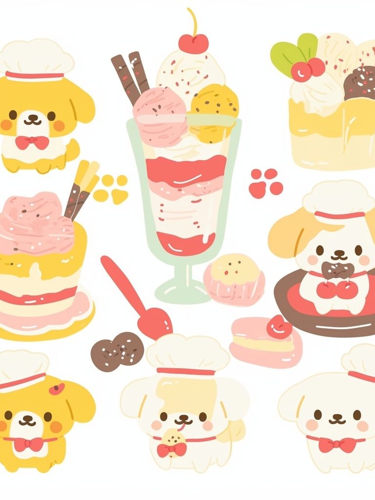 Kawaii Dessert Dogs Illustration Poster. poster — illustration art