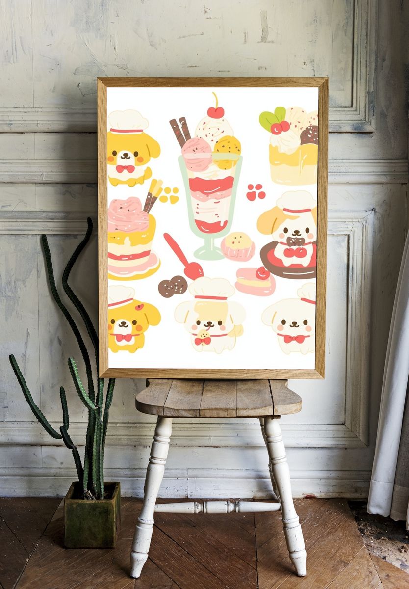 Kawaii Dessert Dogs Illustration Poster. room preview