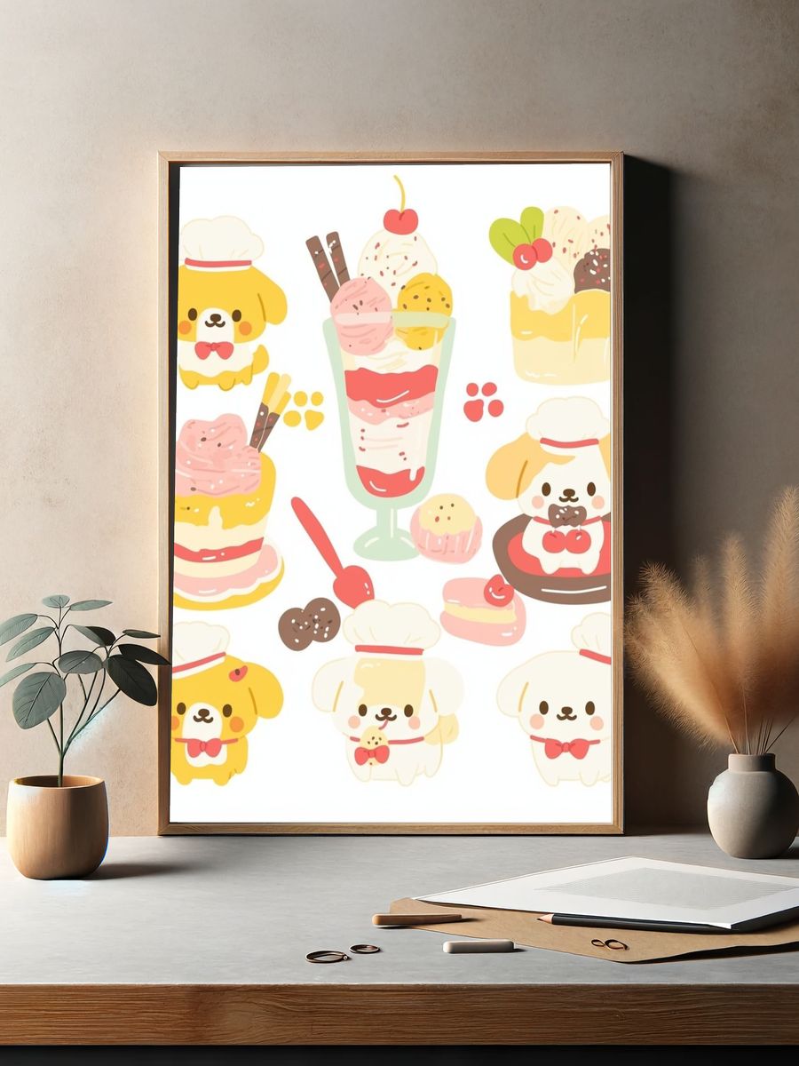 Kawaii Dessert Dogs Illustration Poster. — room view 2