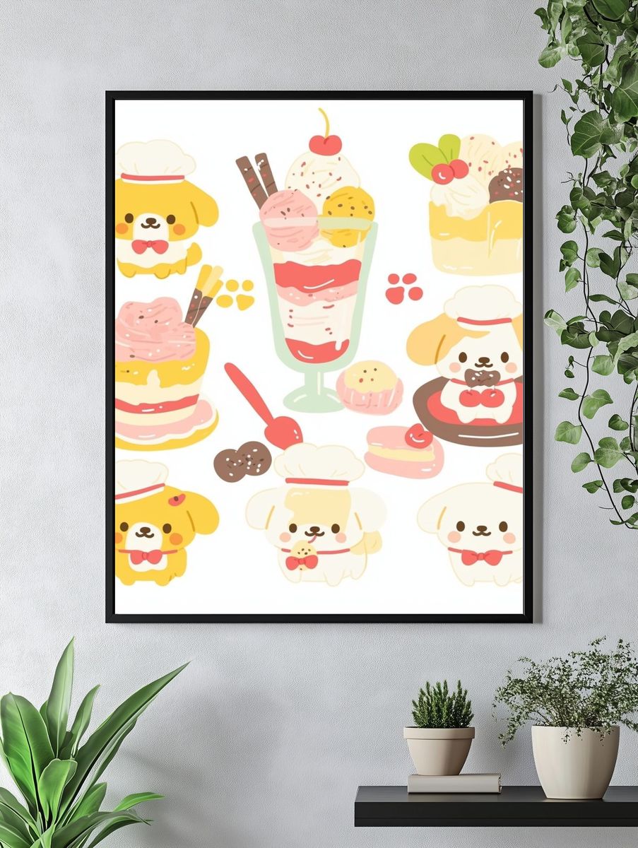 Kawaii Dessert Dogs Illustration Poster. — room view 4