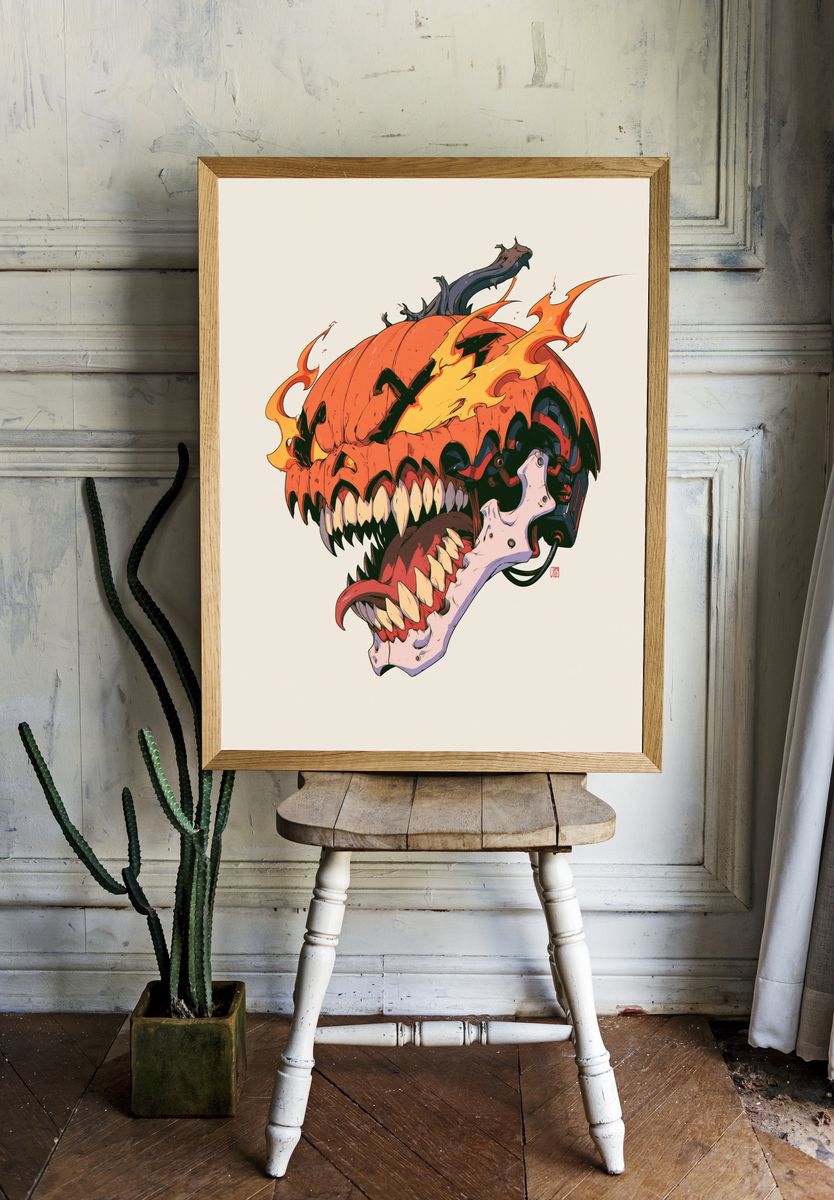 Chainsaw Pumpkin Horror Print. — room view 1