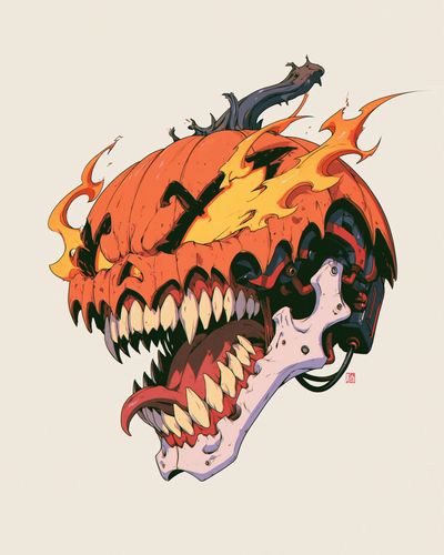Chainsaw Pumpkin Horror Print. poster