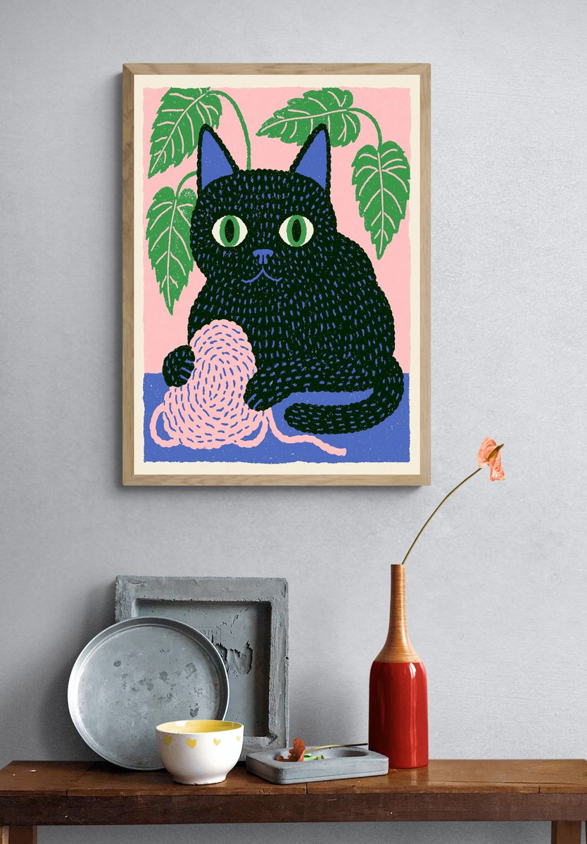 Black Cat with Plant Poster. — room view 3