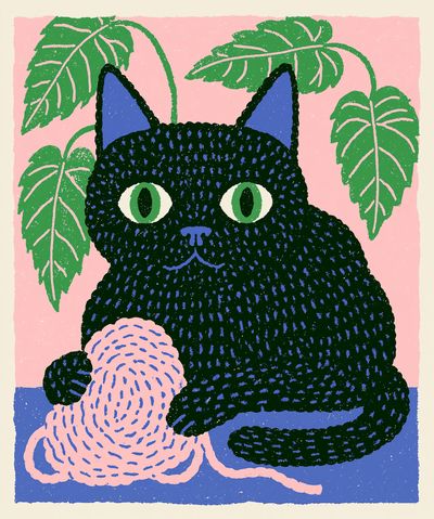 Black Cat with Plant Poster.