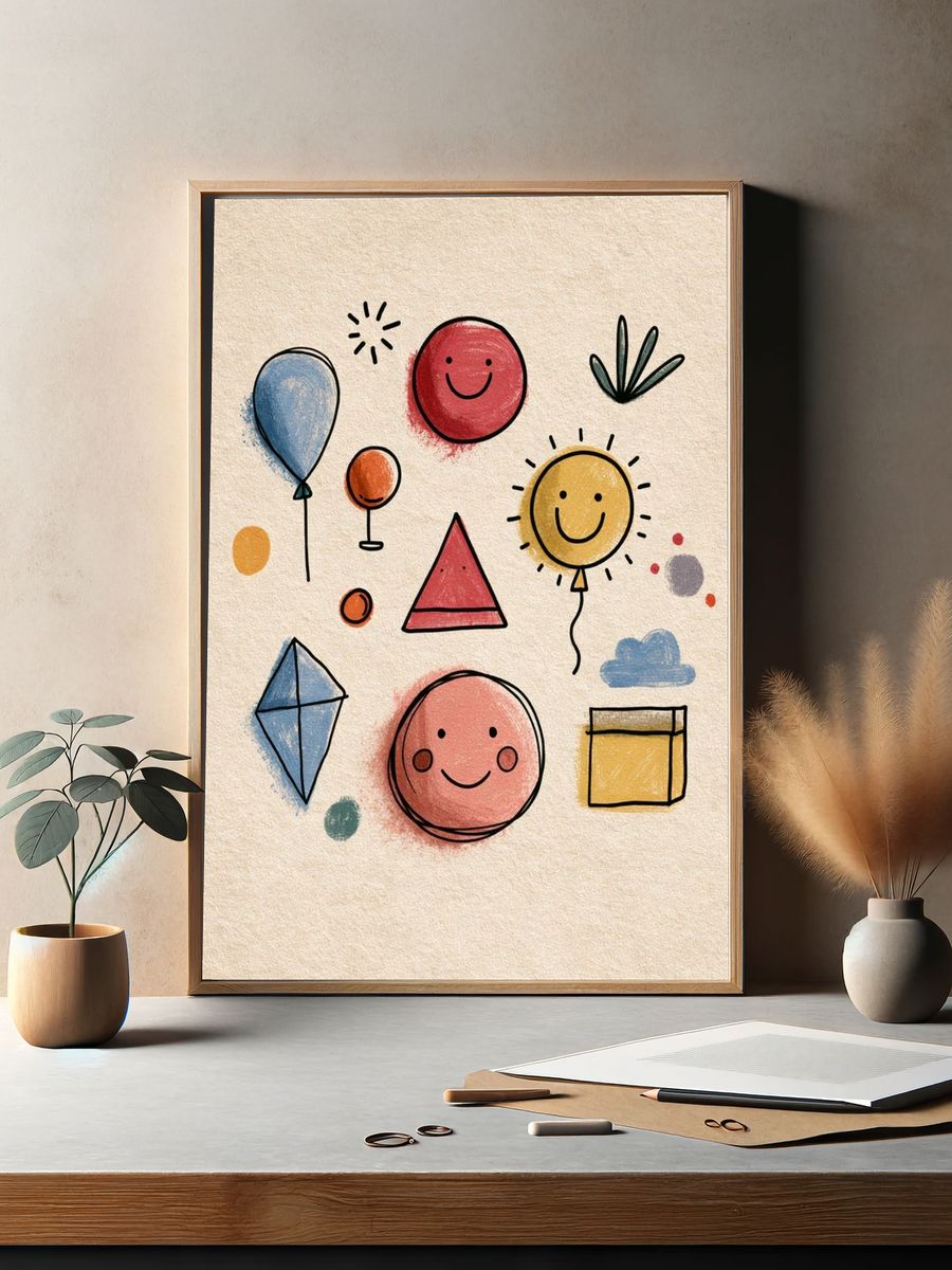 Playful Shapes Illustration Poster. — room view 2